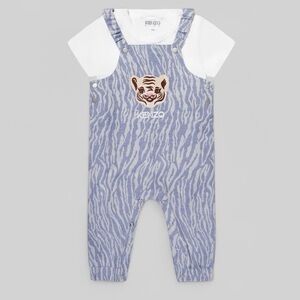 NWT Kenzo Baby Boy Organic Cotton T Shirt & Dungaree‎ Set in Blue 3 Months